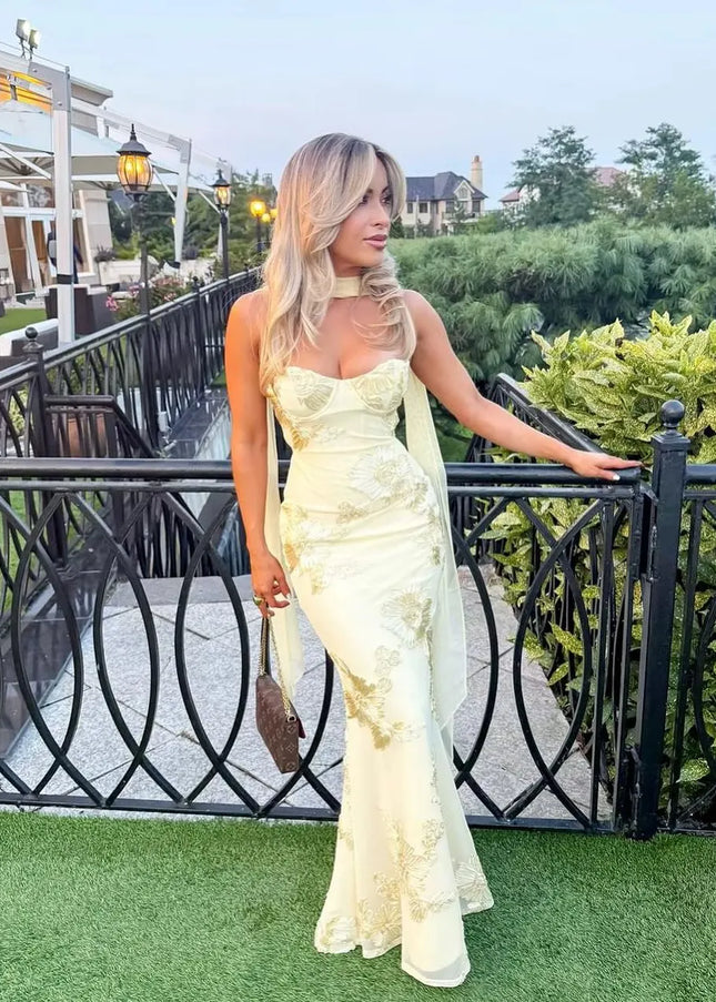Embroidered Corset Mermaid Gown
